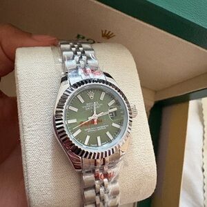 Silver and Green Stainless Steel Watch for Women